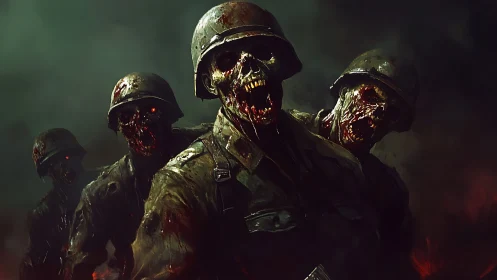Rotting undead soldiers advancing through toxic war fog