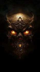 Infernal bronze skull ignites with molten demonic fire.