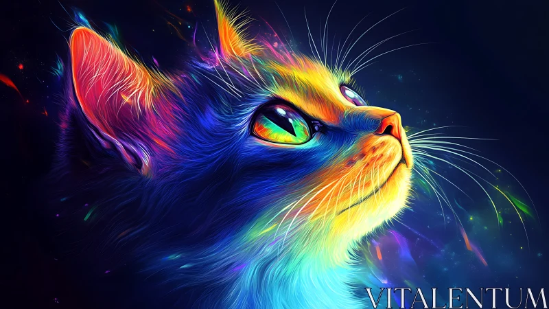 Radiant Neon Cat With Glowing Rainbow Eyes
