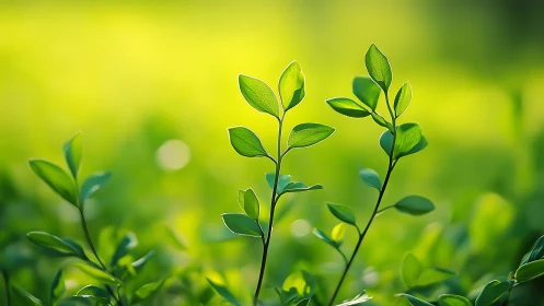 Vibrant green plant leaves in soft natural sunlight, nature-inspired style.
