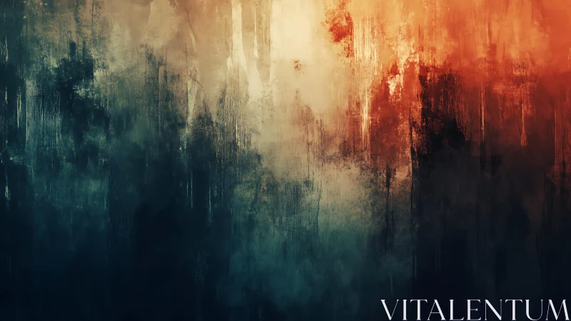 Moody Abstract Painting with Blended Warm and Cool Tones.