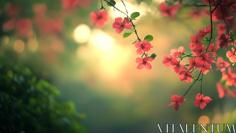 Luminous Petals Cascade Through Golden Haze.