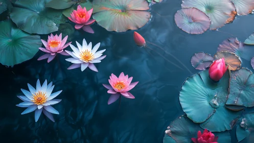 Tranquil Water Lilies Float Peacefully in Serene Pond