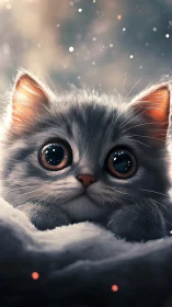 Kitten Face with Glowing Eyes Surrounded by Bokeh Lights
