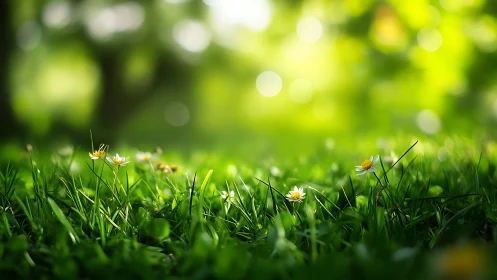 Sunlit wildflowers lean into soft green morning light