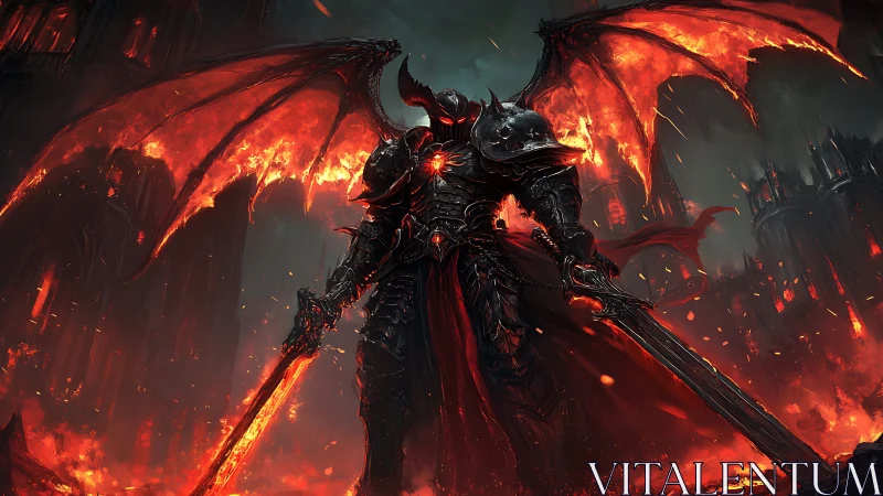 Hellforged demon knight towers over burning citadel