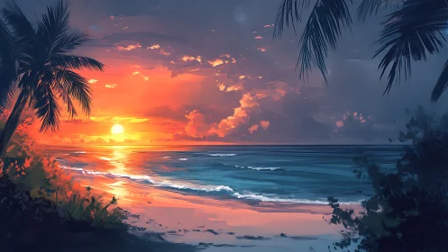 Painterly tropical seascape captures luminous sunset horizon