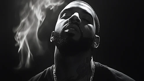 Moody portrait captures quiet strength in soft rising smoke