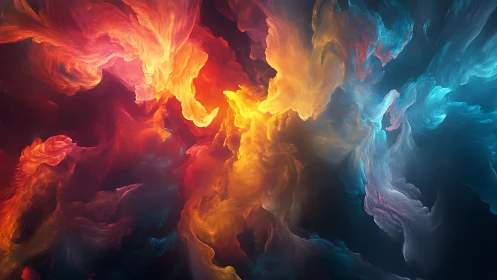 Abstract colored gaseous forms in central radiating configuration.