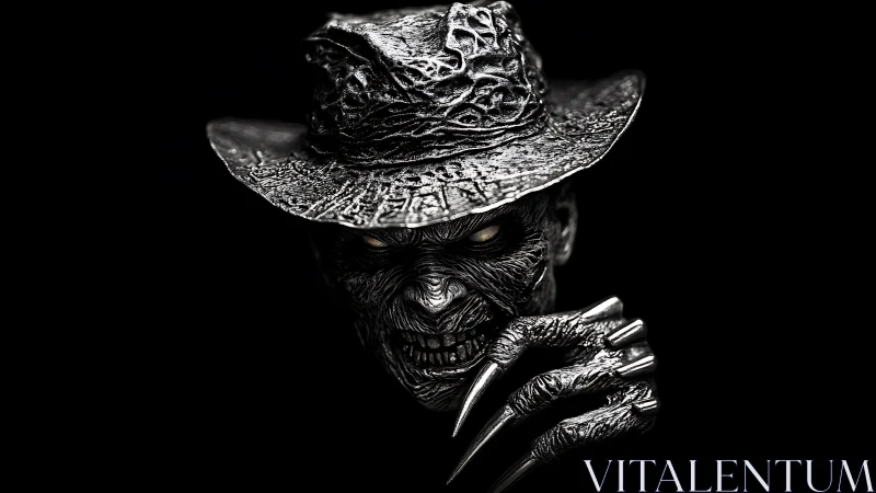 Sinister metallic figure with hat and claws occupies frame