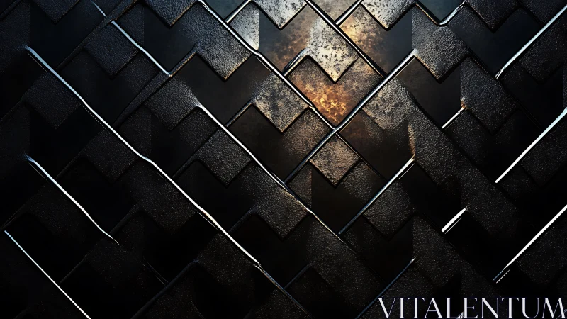 Metallic chevron tiles reveal warm glowing core beneath