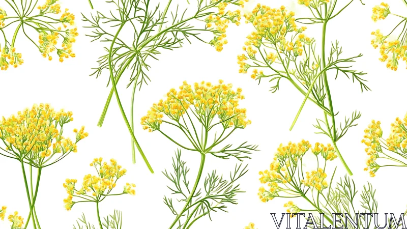 Yellow Fennel Flowers Pattern on White Background.