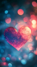 Glitter microtexture heart under chromatic bokeh illumination.