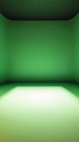 Green gradient room with soft spotlight floor illumination.