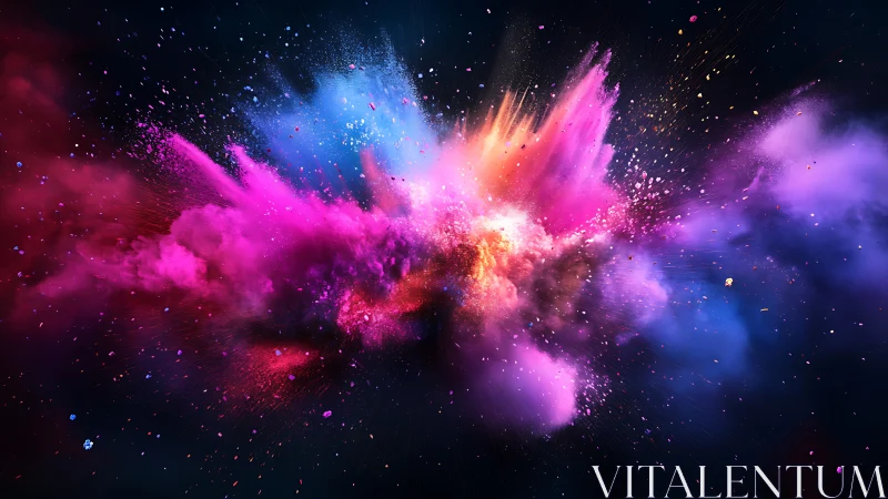 Cosmic pigment supernova exploding in electric evening space.