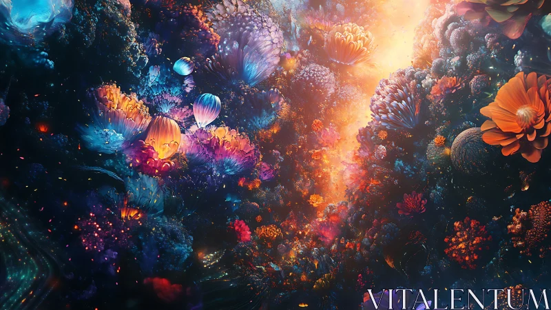 Luminescent cosmic garden glows through swirling nebula bloom.