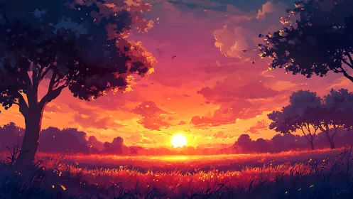 Chromatic meadow sunset with atmospheric depth mapping.