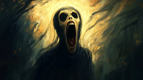 Expressionist digital painting of a screaming spectral figure.