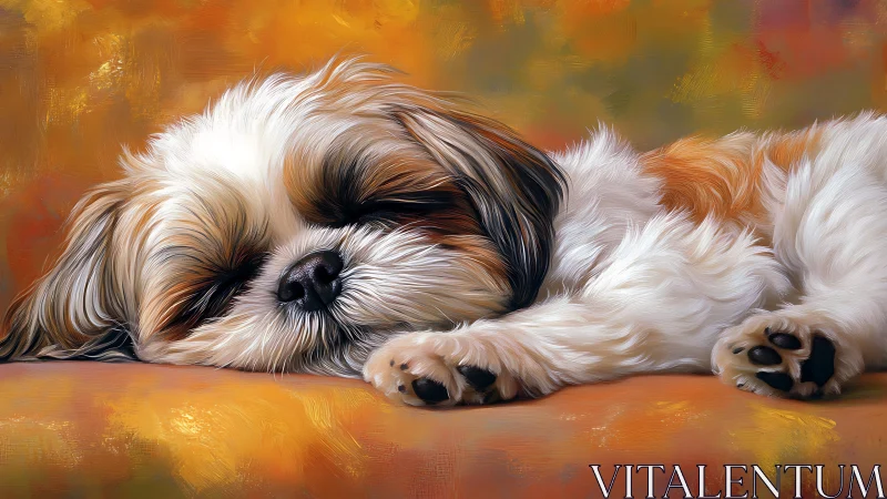 Dreamy shih tzu slumbers on a painted autumn cushion.