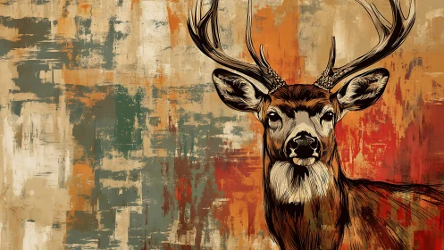 Stag in ember brushstrokes against weathered autumn canvas.