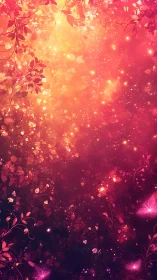 Glowing garden drifts into a rose-gold cosmic twilight