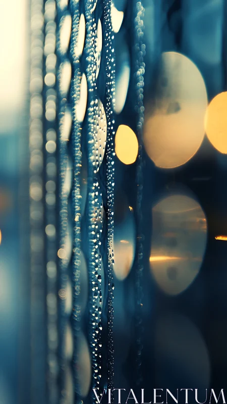 Rain-kissed glass and warm city lights blur into abstraction.