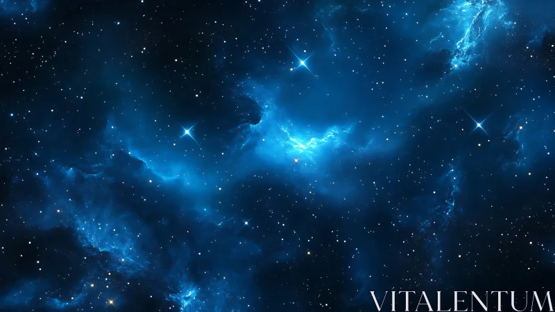 Gentle blue nebula cradling stars in a peaceful night sky.