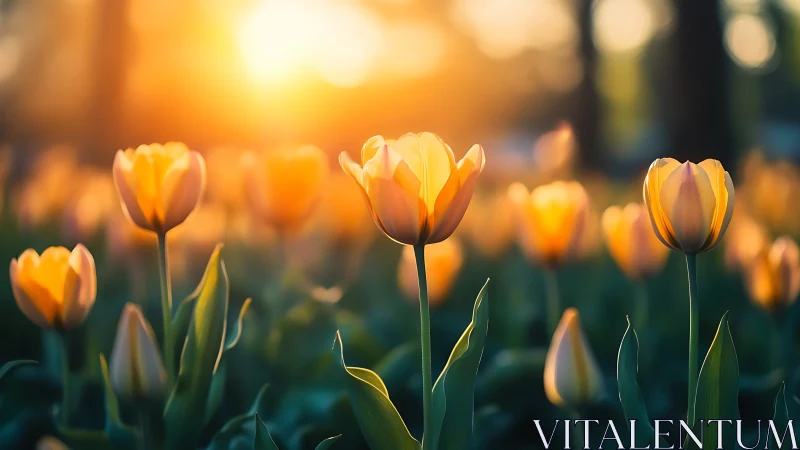 Golden Hour Tulips Ablaze in Spring's Luminous Theater.