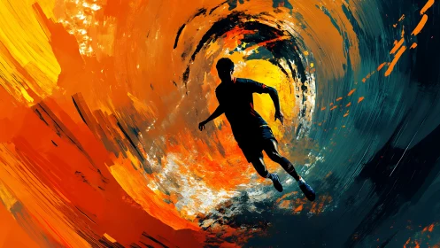 Runner in a swirling tunnel of fiery color and motion.