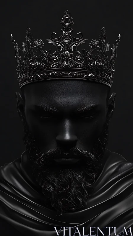 Monochrome regal bust with ornate black metal filigree crown