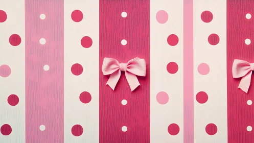Striped Polka Dot Pattern with Decorative Pink Bows.