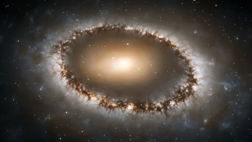 Ring galaxy with bright central core in deep space view.