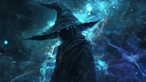 Cosmic void mage commands swirling electric nebula