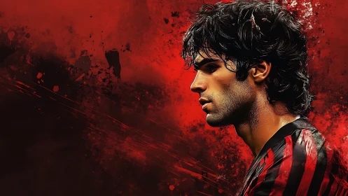 Crimson sideline legend framed in stormy painted passion.