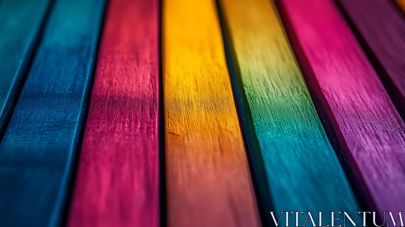 Color-struck wooden planks march in a glowing rainbow parade