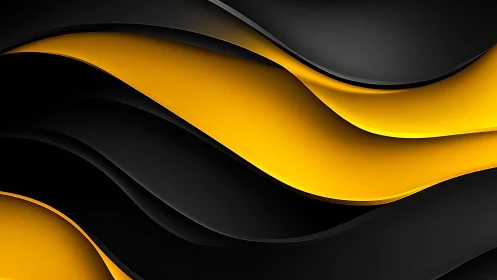 Elegant black and yellow abstract waves in modern 3D style.