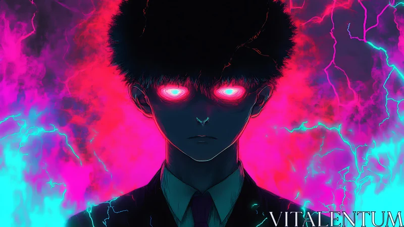 Neon lit anime figure with glowing eyes and electric aura.