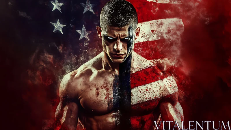 Muscular athlete posed against distressed American flag background
