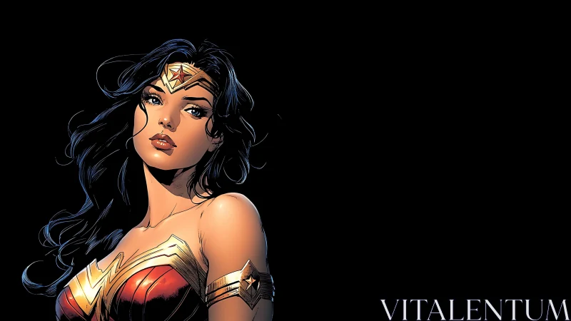 Wonder Woman comic-style portrait with bold colors and dramatic lighting.