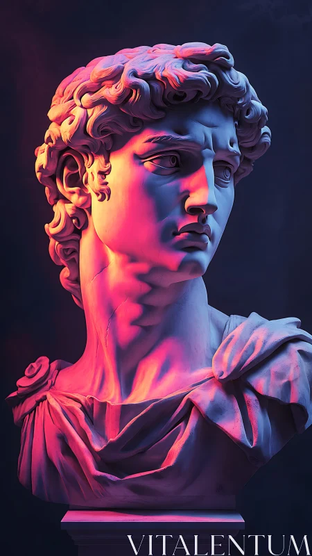 Neoclassical bust in neon gradient rim lighting study.