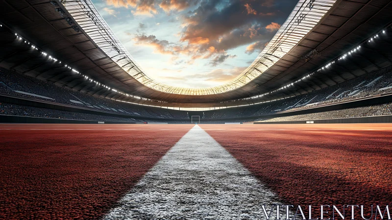 Low-angle stadium track view emphasizes converging perspective