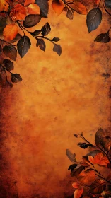 Autumnal leaf vignette on textured ochre gradient field.