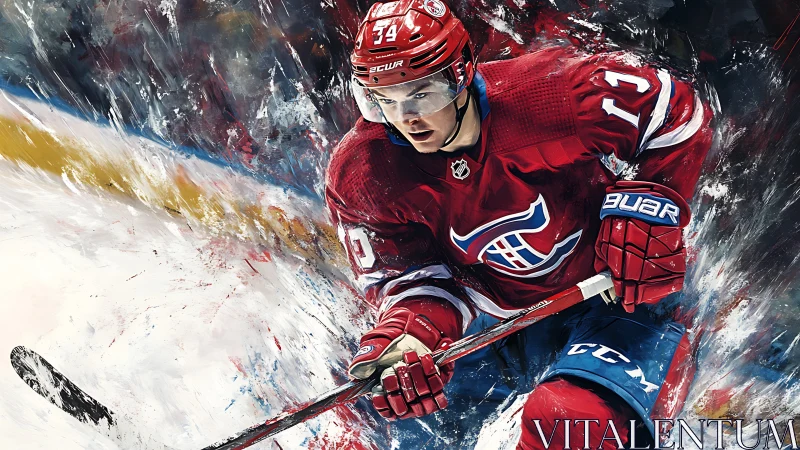 Dynamic ice hockey forward in motion, painterly digital render