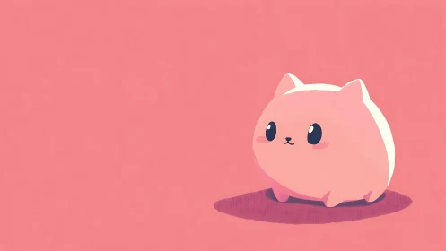Round pastel cat character sits on pink minimalist field.