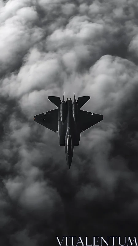 Stealth jet top view reveals angular planform over dense cloud deck