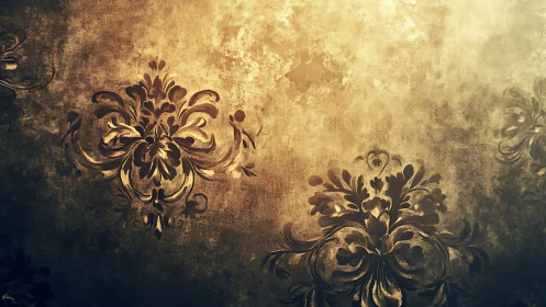 Elegant vintage damask wallpaper with golden textured lighting.