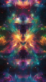 Symmetrical cosmic nebula pattern in vivid glowing colors