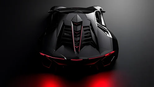 Futuristic black supercar renders sleek angular rear view