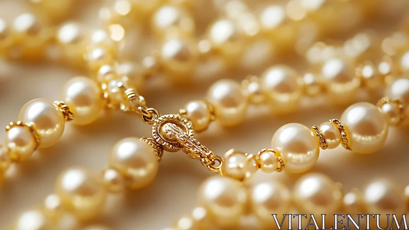 Golden clasp dreams amid creamy pearl necklace constellations.