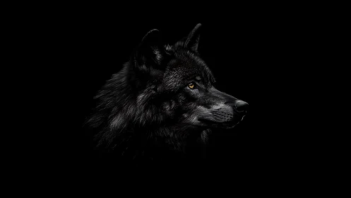 Midnight wolf spirit carved from shadow and embered light.